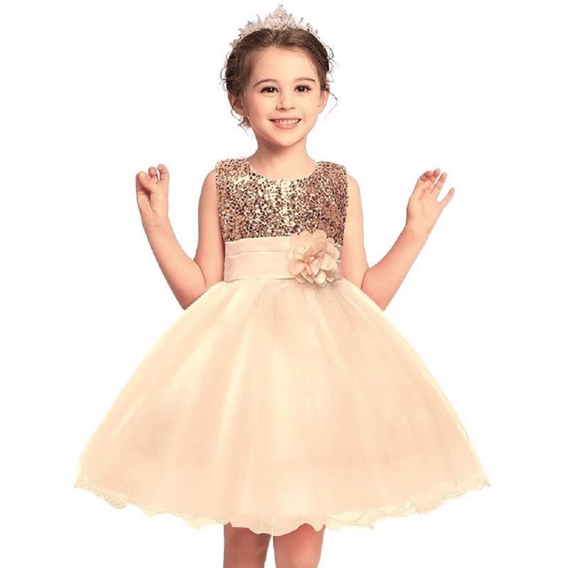 Vestido Niña Genieka Dorado Lentejuelas Y Tul Little Girl Golden