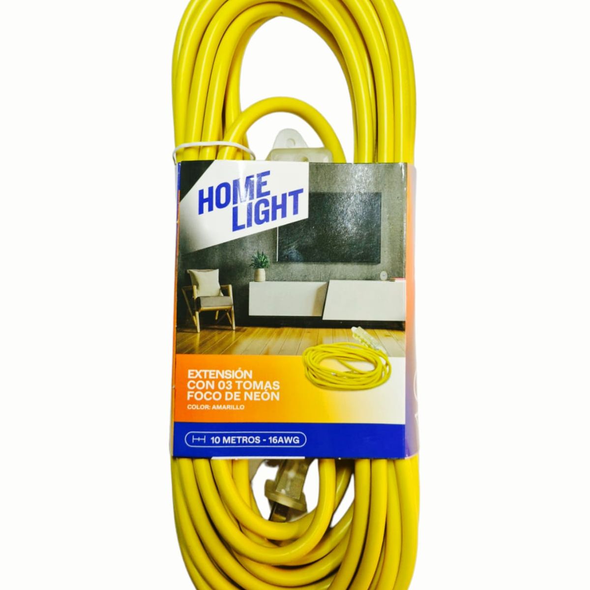 HOME LIGHT - Extensión Eléctrica Vulcanizado 10 Metros x 3 Tomas AMARILLO