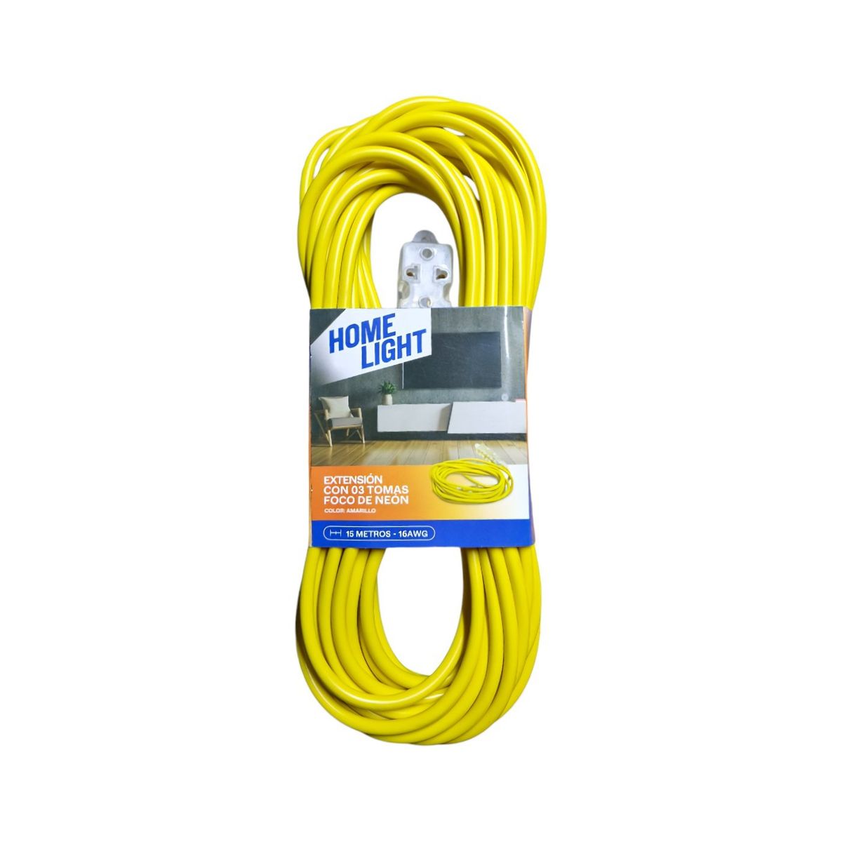 HOME LIGHT - Extensión Eléctrica Vulcanizado 15 Metros x 3 Tomas AMARILLO