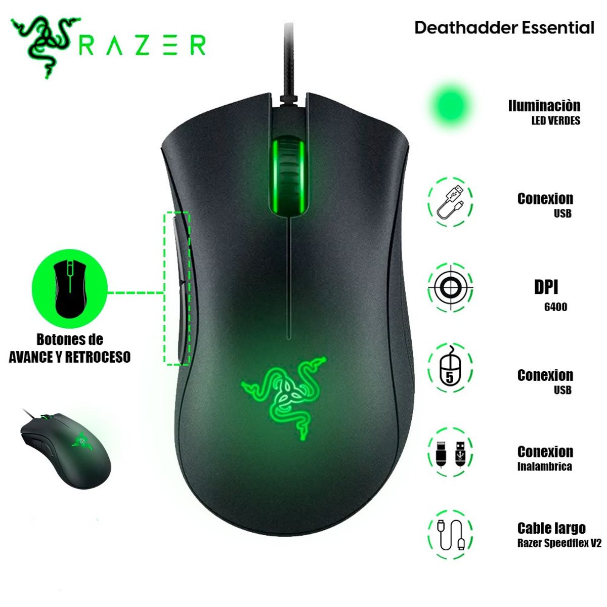 GENERICO - MOUSE RAZER DEATHADDER ESSENTIAL REPLICA 6400 DPI-BLACK