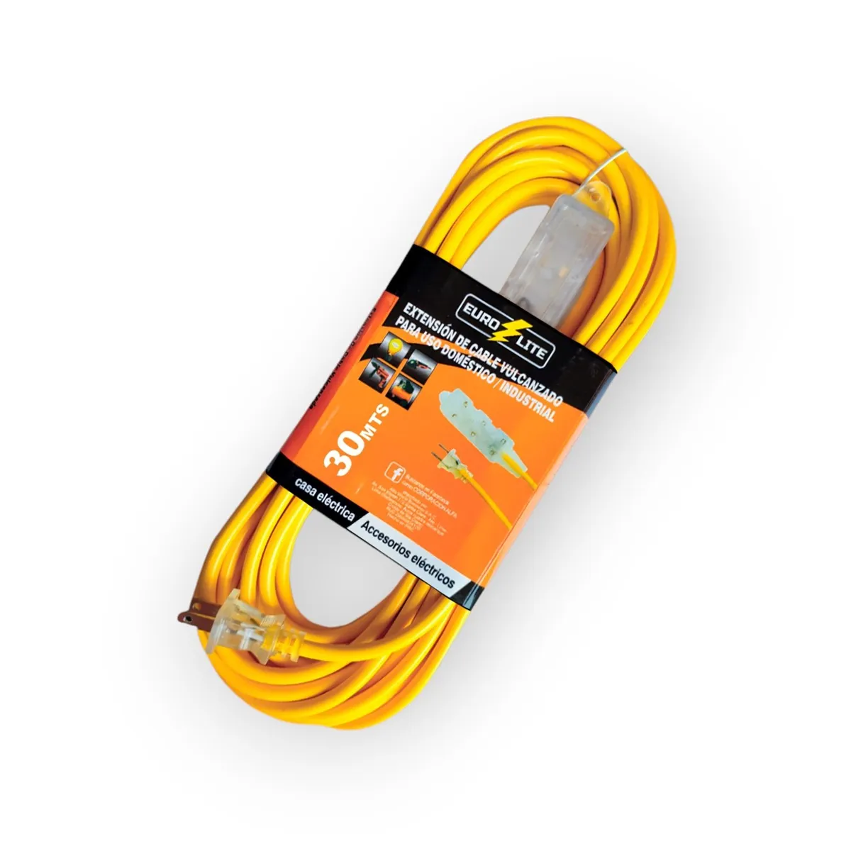 GENERICO - Extensión Electrica Vulcanizado 30 Metros x 3 Tomas Amarillo EUROLITE