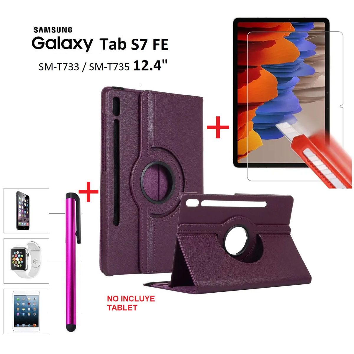 GENERICO - Funda  Mica  Lapiz para Samsung Tab S7 Fe 124 SM-T730 Case 360°