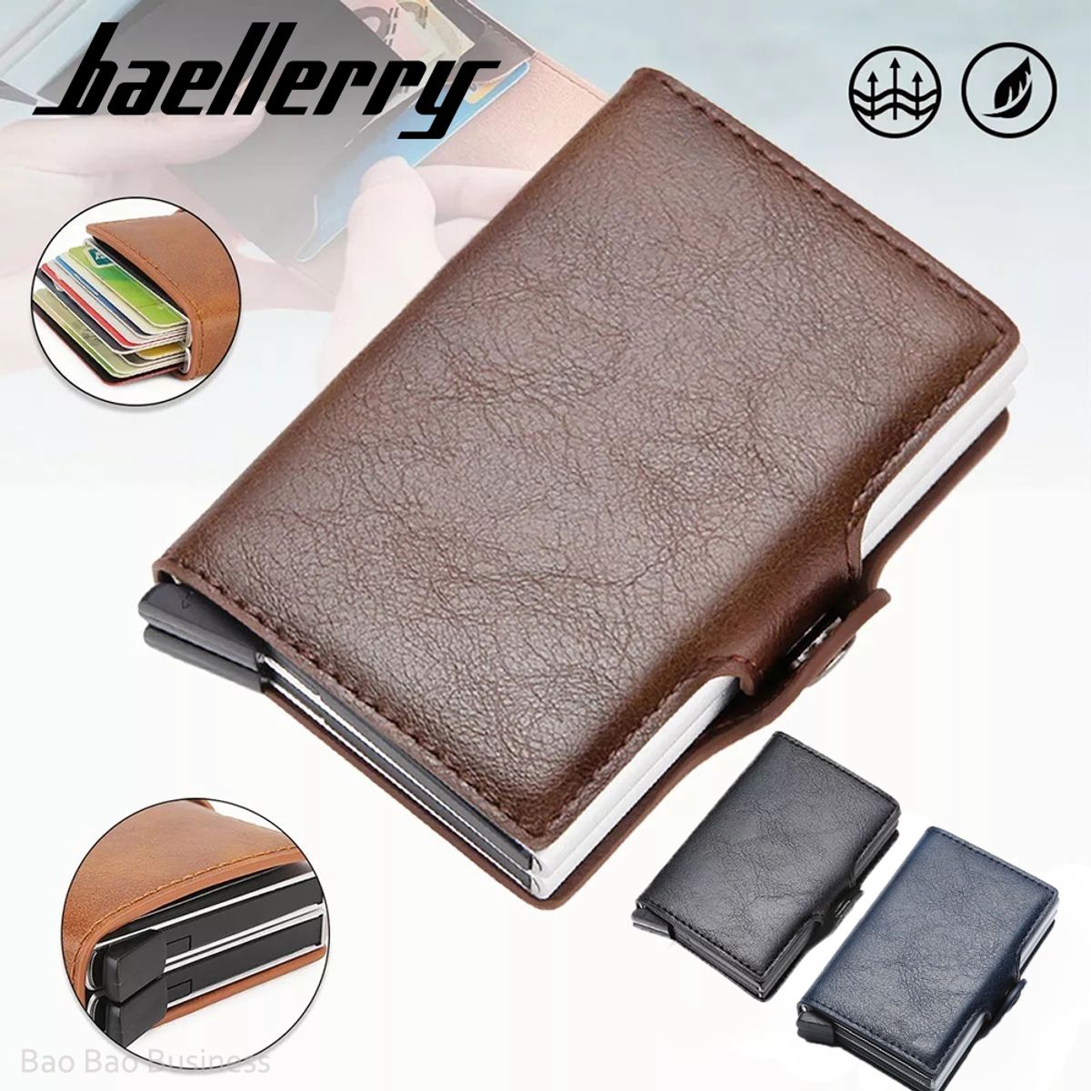 BAELLERRY - Billetera Tarjetero RFID Anti Clonación para Hombre de Cuero Aluminio
