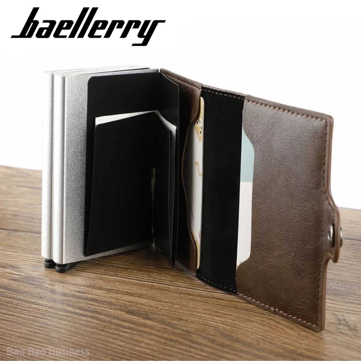 BAELLERRY - Billetera Tarjetero RFID Anti Clonación para Hombre de Cuero Aluminio