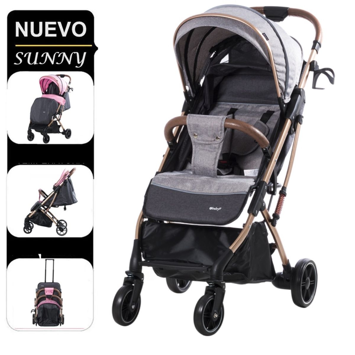 EBABY - Coche Ebaby Maleta Sunny EB124 de Acero Gris Claro
