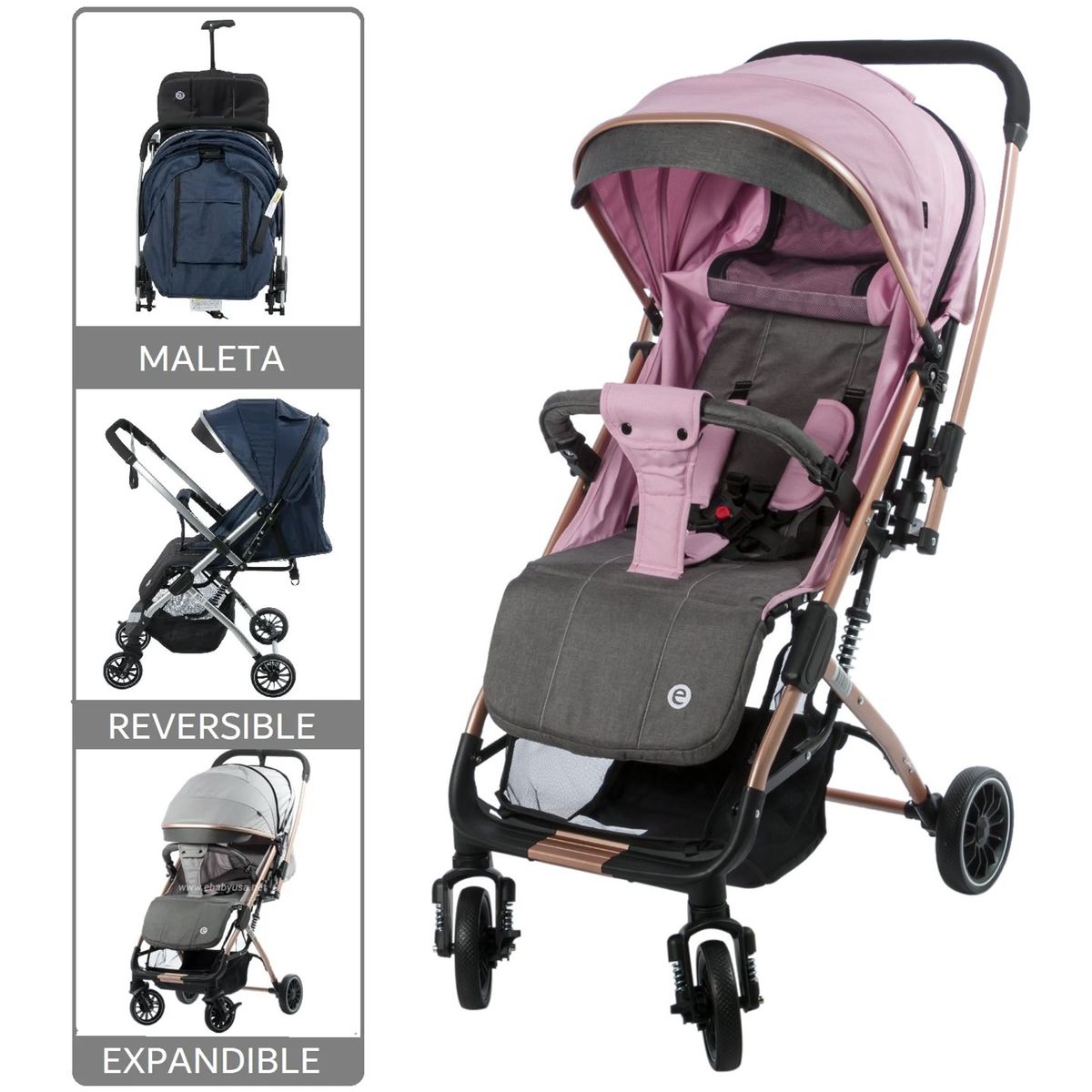 EBABY - Coche Cuna Maleta Mango Reversible Turin rosado