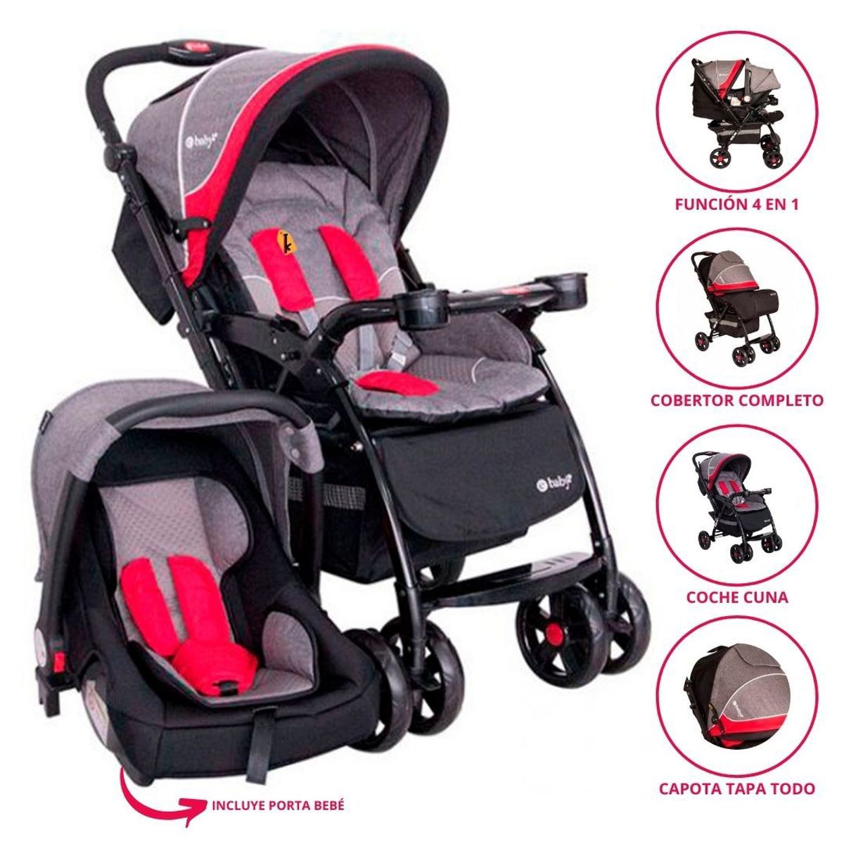 EBABY - Coche Cuna TRAVEL SISTEM Para Bebe BRAVIAR Red
