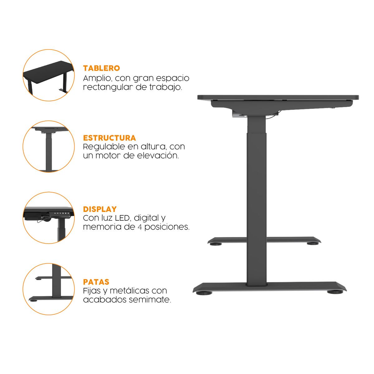 BONNO - Escritorio Up Regulable Negro Bonno