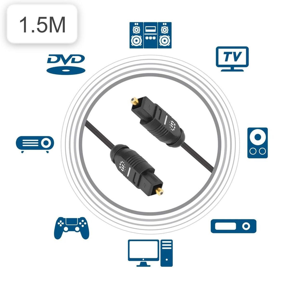 OEM - 2Cables Audio Digital Fibra Optica 150cm metros Macho  DVD PS4 Xbox 360