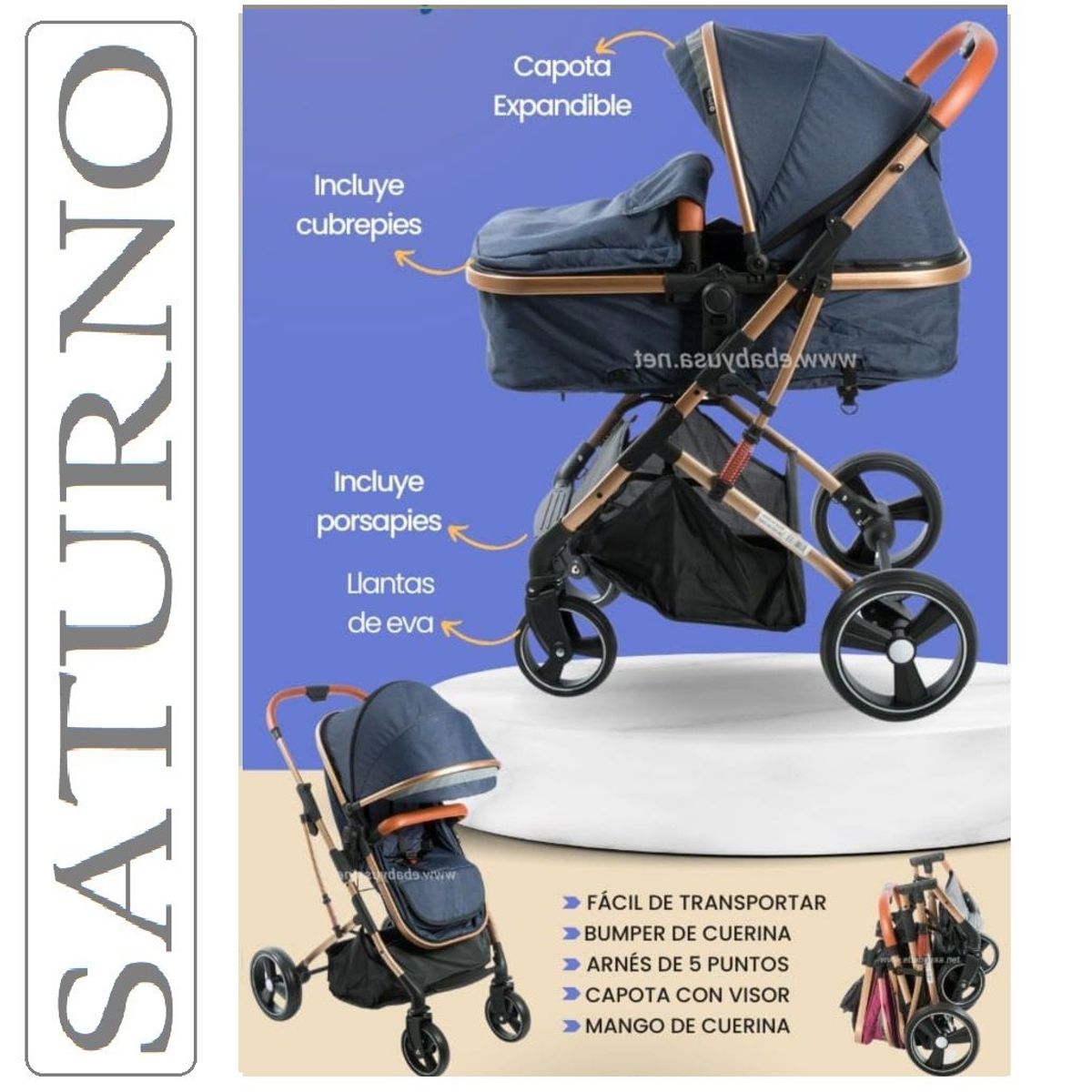 EBABY - Coche Cuna Moisés de Lujo «SATURNO»
