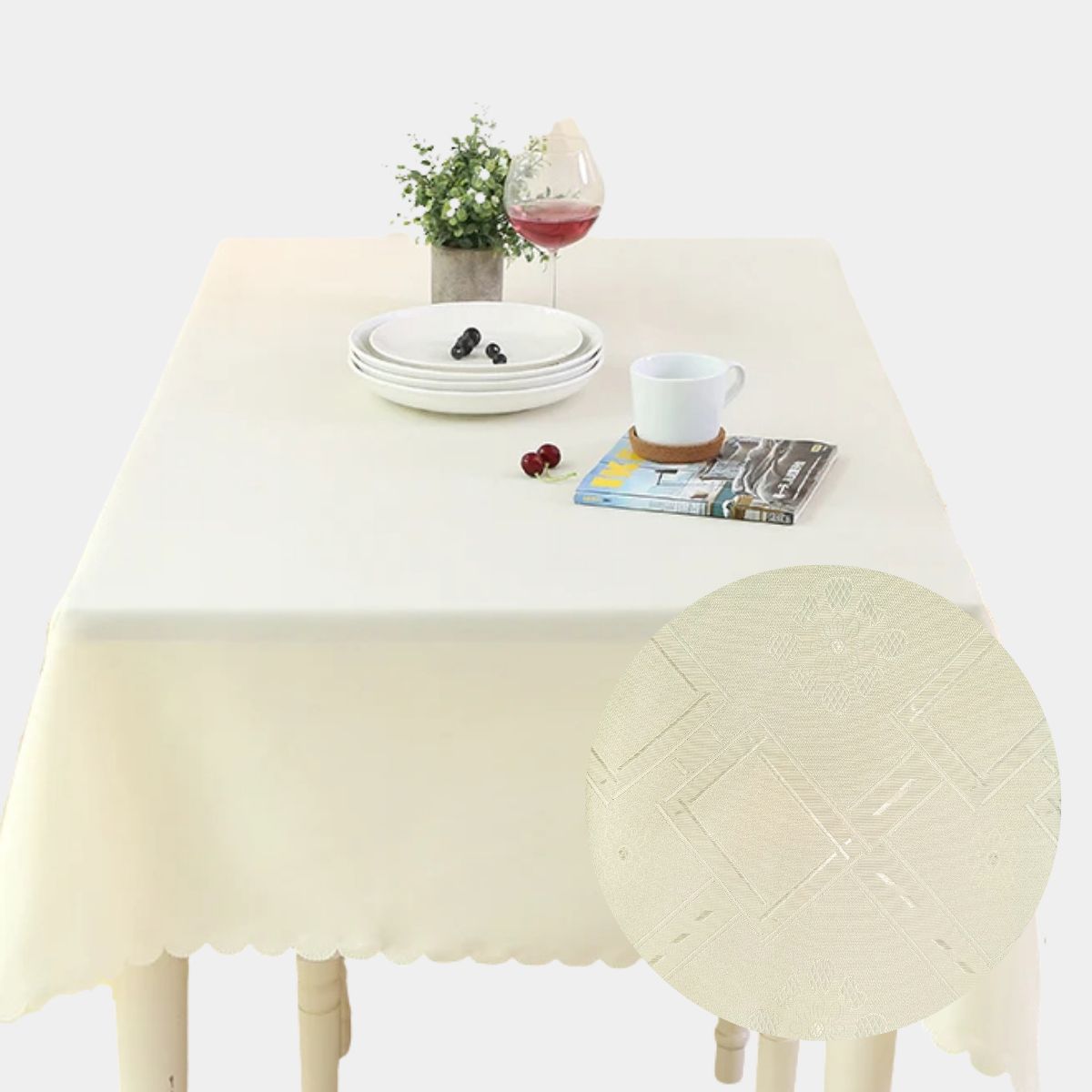 SALA FABULOSA - Mantel de comedor rectangular 2.50 x 1.50 Beige nude