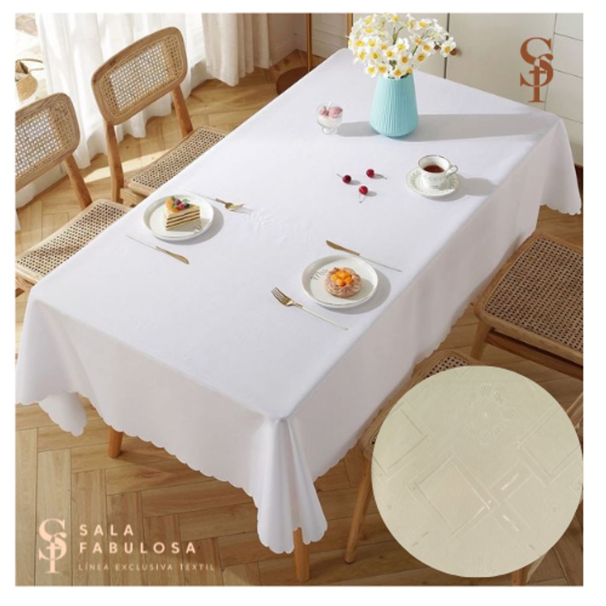 SALA FABULOSA - Mantel de comedor rectangular 2.50 x 1.50 Beige nude
