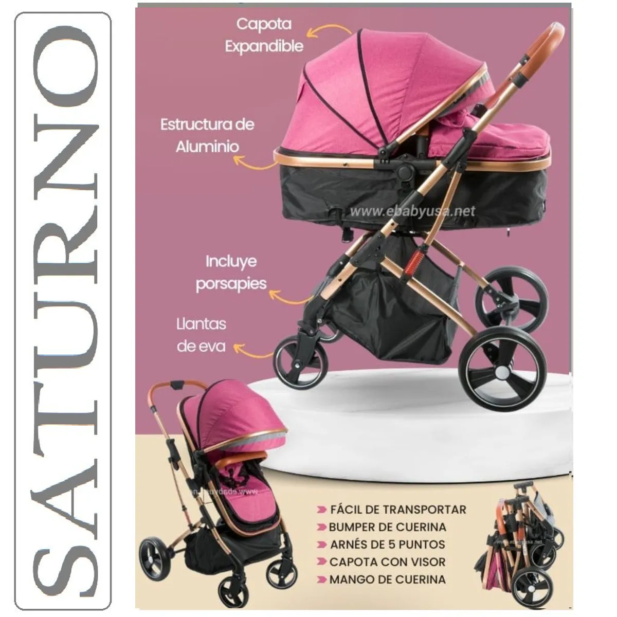 EBABY - Coche Cuna Moisés de Lujo «SATURNO»