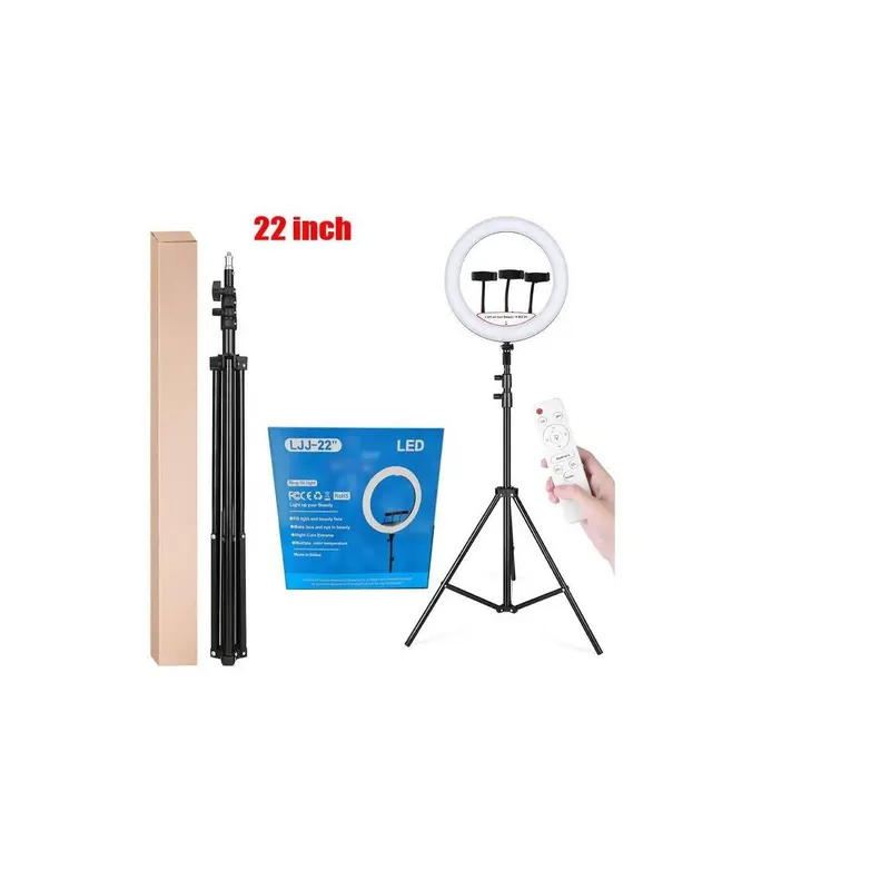 GENERICO - Aro Luz Led Touch 56 CM + Control + Tripode para 3 Celulares