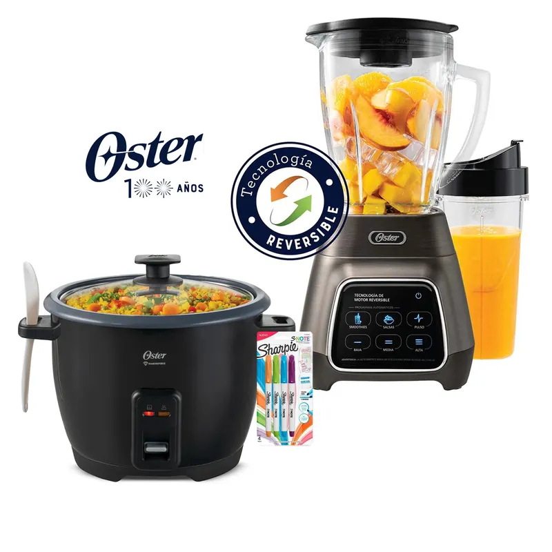 OSTER - Licuadora Reversible Oster Pantalla Táctil y Olla Arrocera 1.8 L Negra