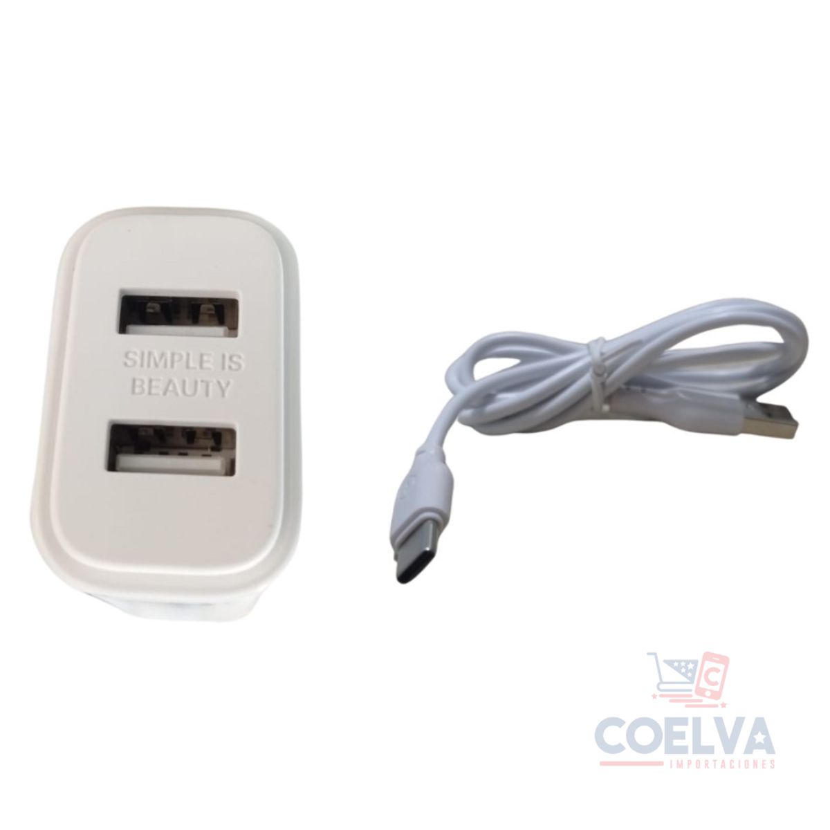 XO - XO-L90CUS Cargador Dual USB con cable Tipo C de 12W max