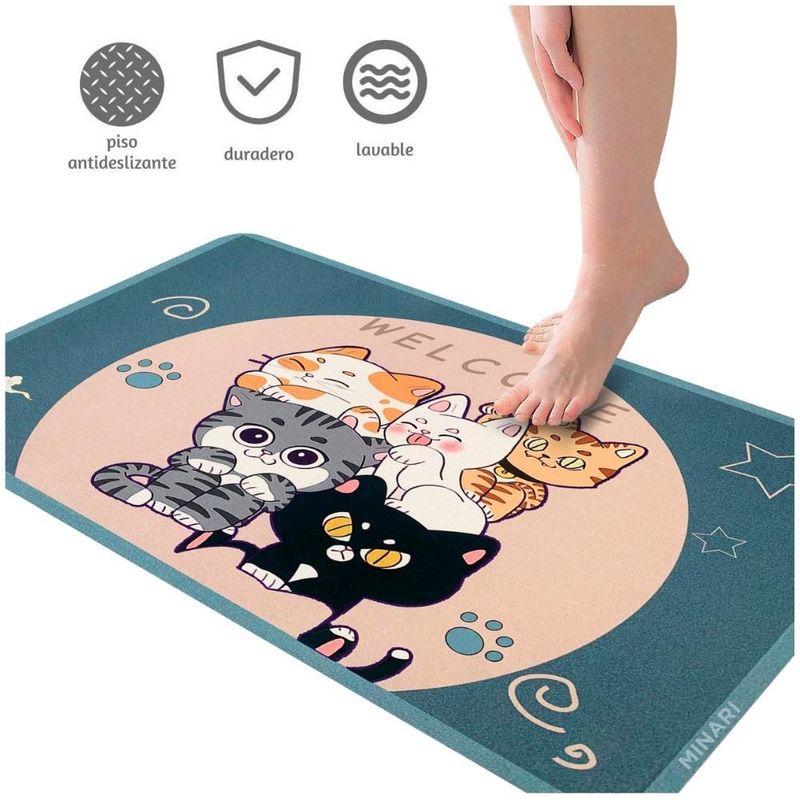 MINARI - Alfombra Tapete Piso Antideslizante Cocina Baño Welcome Gatitos 397A