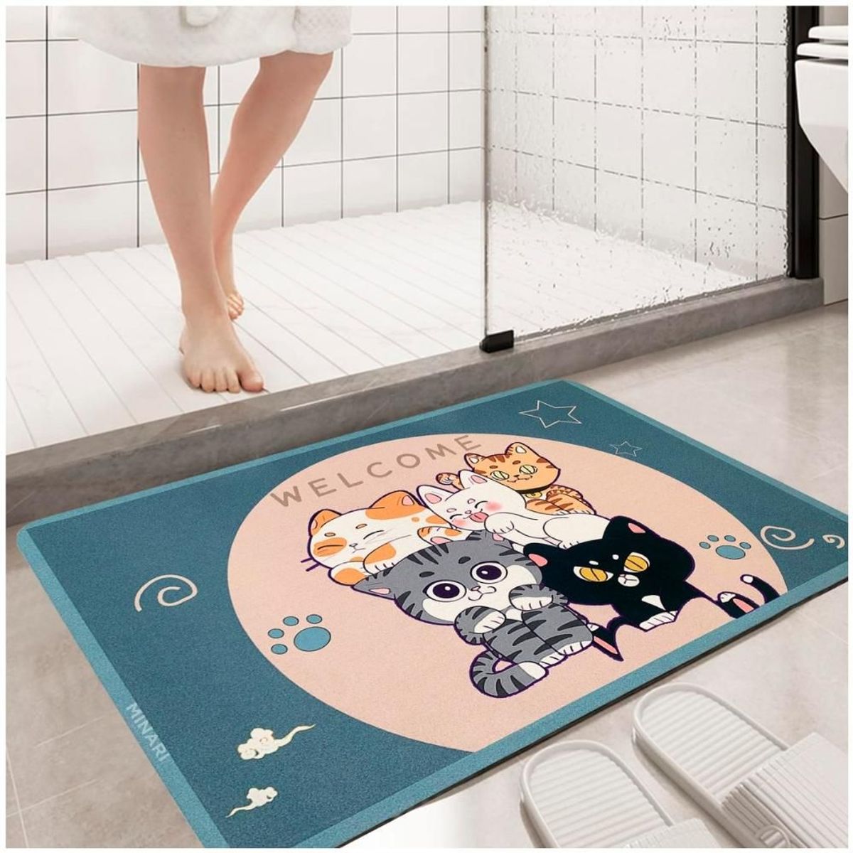 MINARI - Alfombra Tapete Piso Antideslizante Cocina Baño Welcome Gatitos 397A