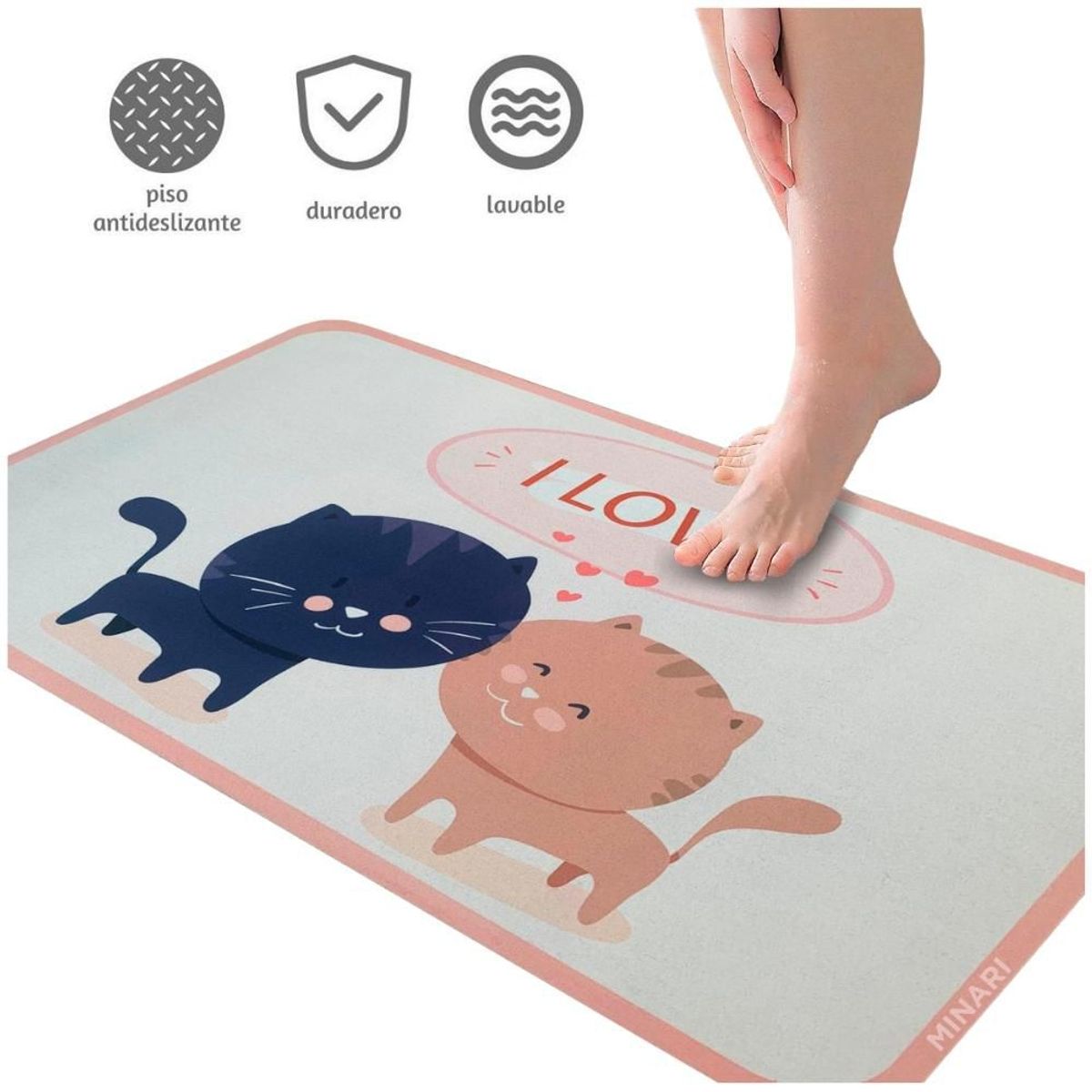 MINARI - Alfombra Decorativa Antideslizante Cocina Baño I love 397A