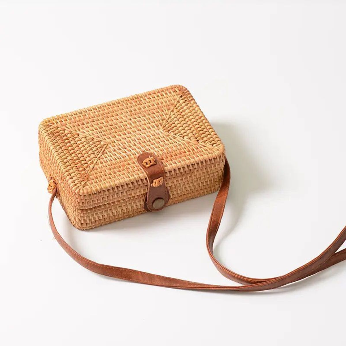GENERICO - Cartera Rectangular de Paja Tejida de Ratán Natural