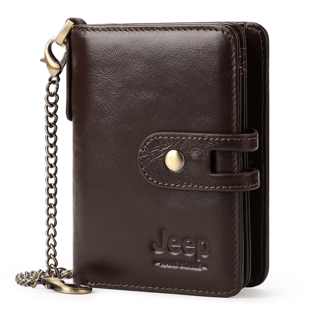 GENERICO - Billetera J-KAVIS de Cuero Vacuno Con Amplio Monedero y Cadena BP811M