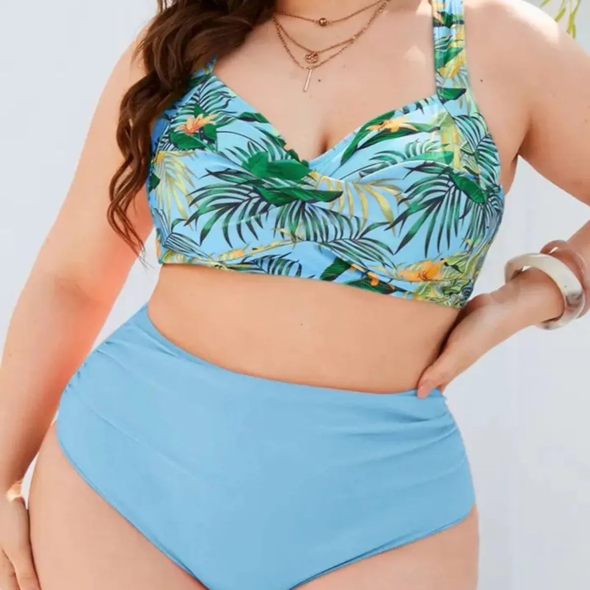 GENERICO - Tankini Cintura Alta - Traje Ropa de baño Mujer Plus Size Celeste