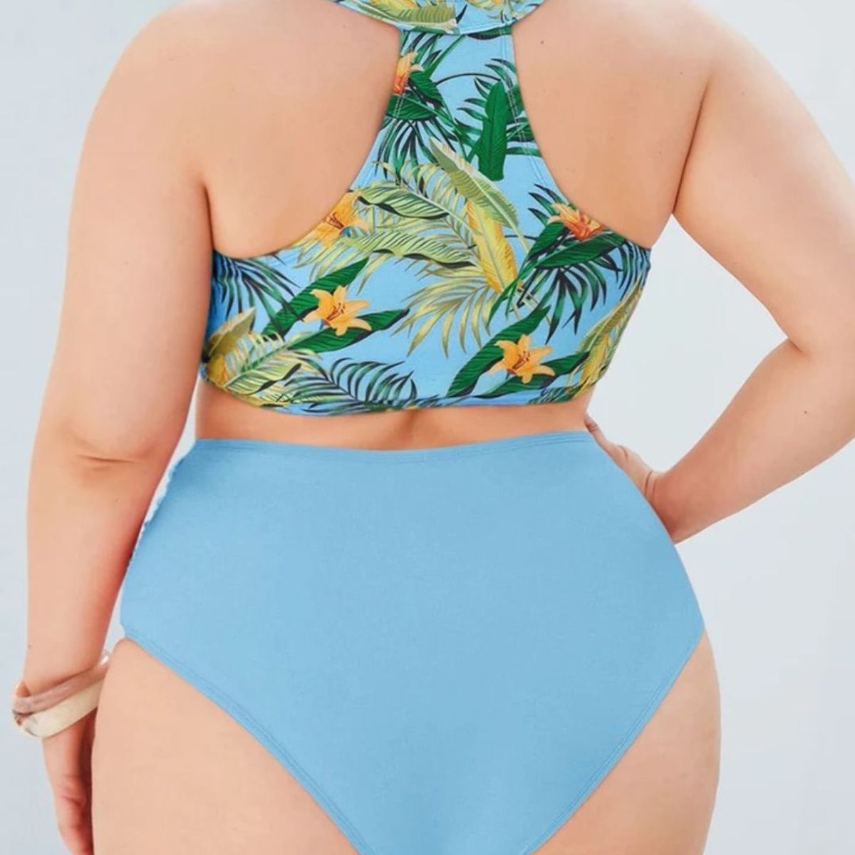 GENERICO - Tankini Cintura Alta - Traje Ropa de baño Mujer Plus Size Celeste