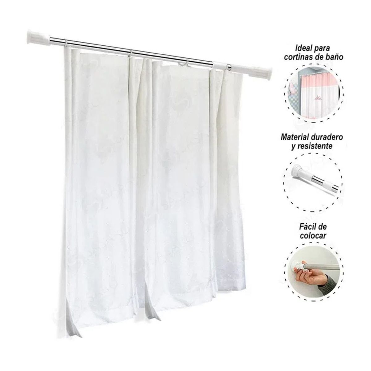 Tubo barra de ducha de baño para colgar cortina 70 a 120 cm, marca INSPIRA MARKET - Foto Principal