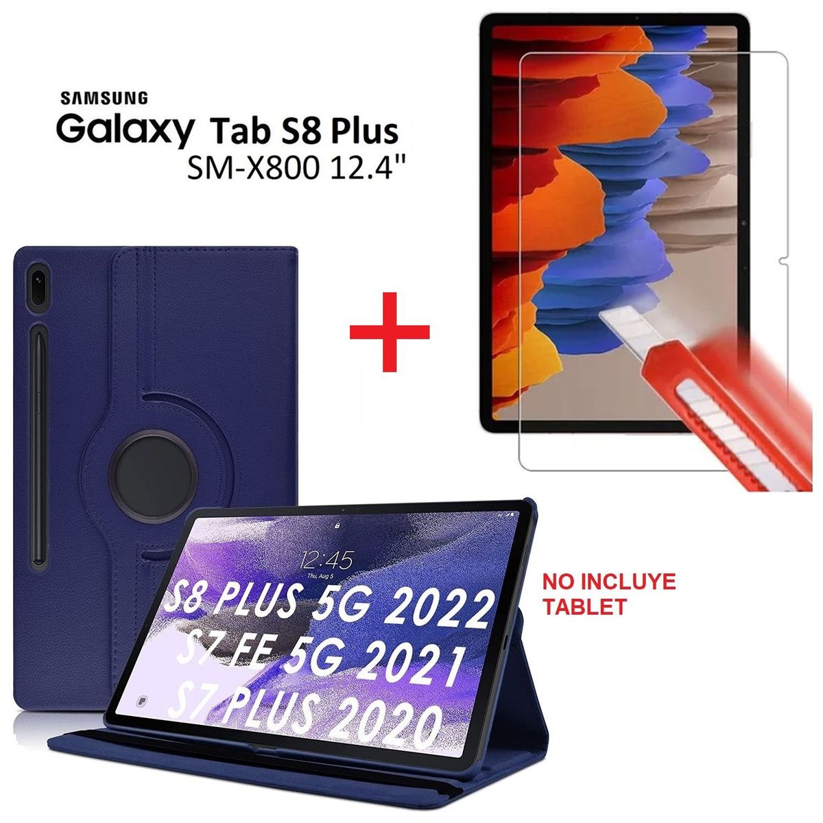 GENERICO - Funda Case 306° + Mica d Vidrio para Samsung Tab S8+ Plus 12.4 SM-X800
