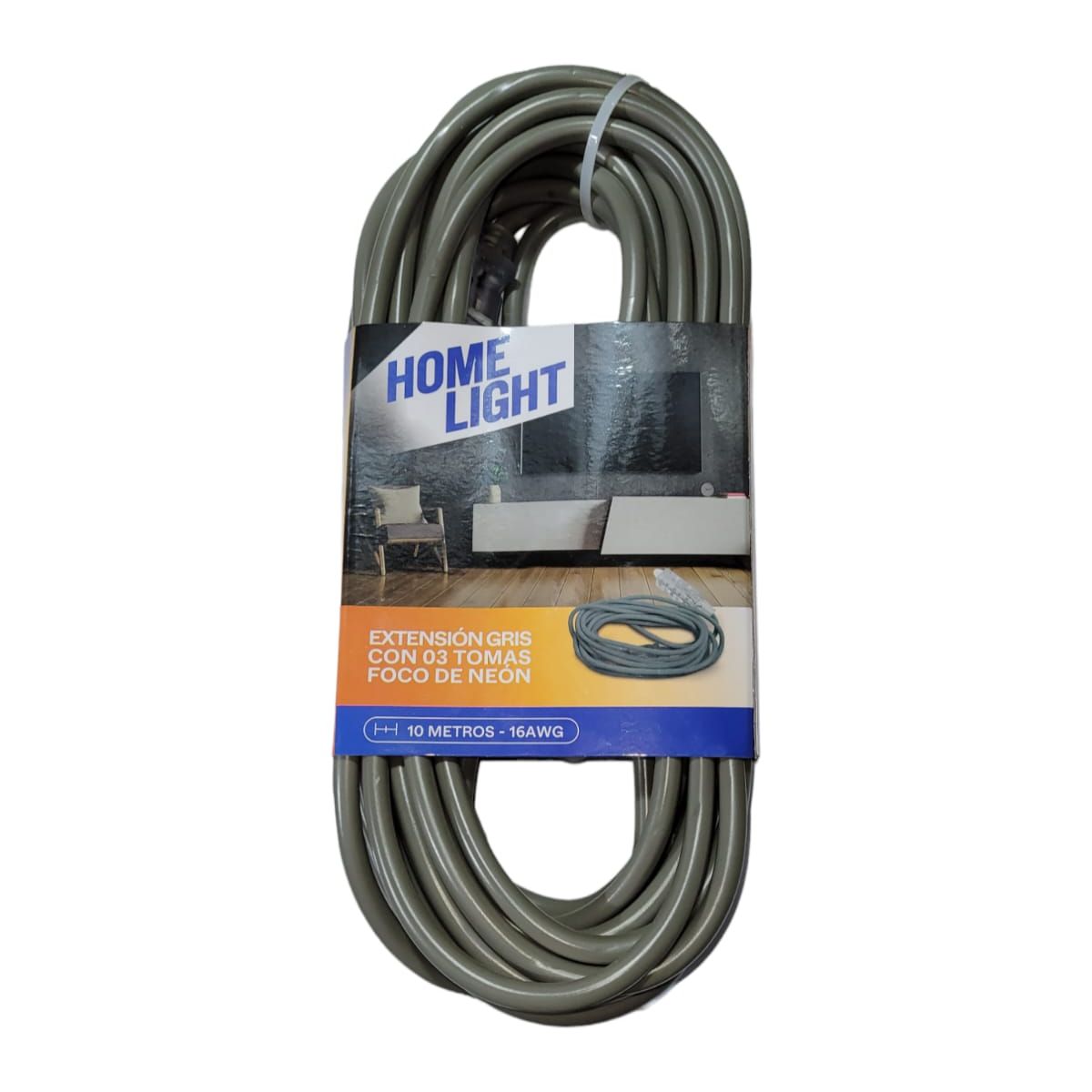 HOME LIGHT - Extensión Eléctrica Vulcanizado 10 Metros x 3 Tomas GRIS