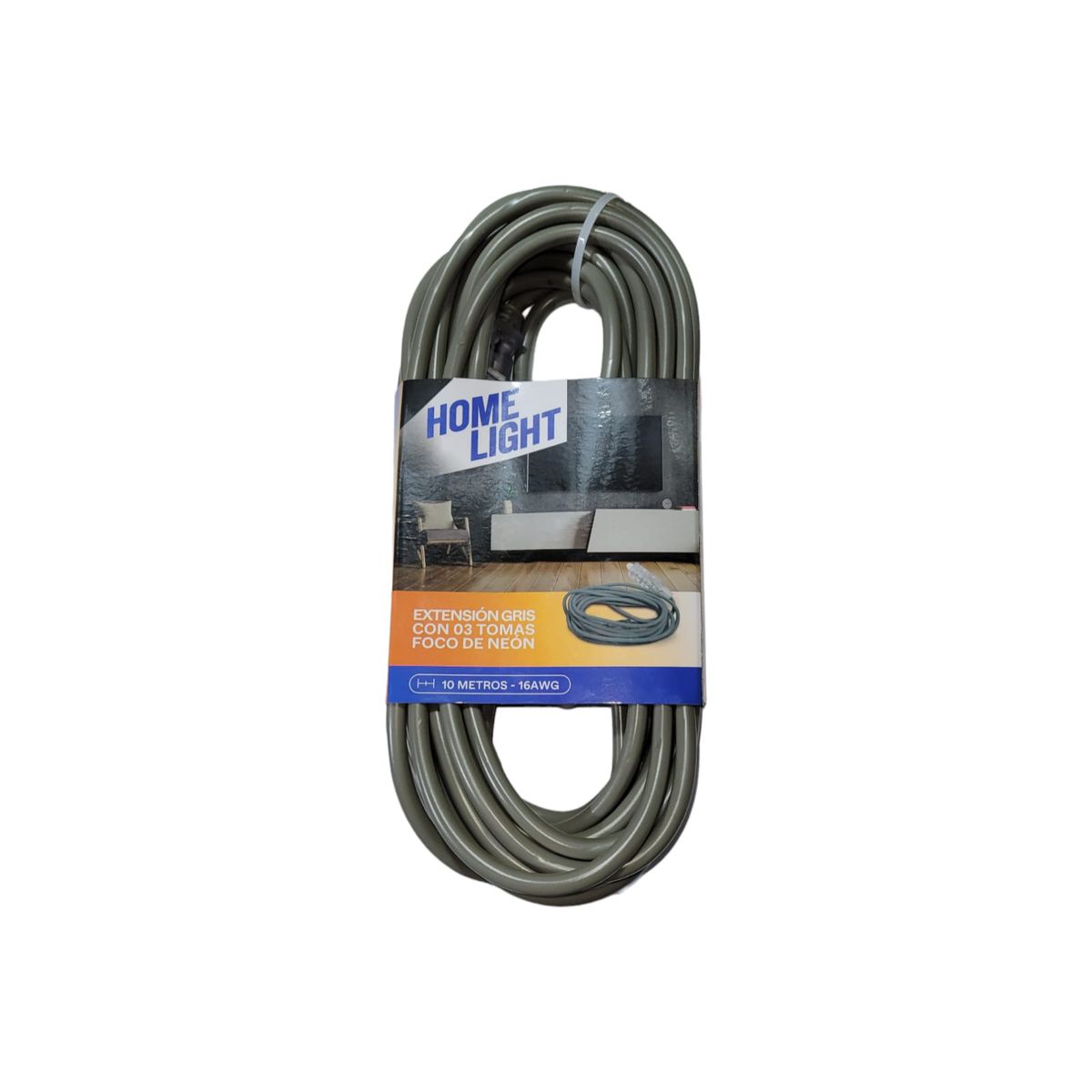 HOME LIGHT - Extensión Eléctrica Vulcanizado 10 Metros x 3 Tomas GRIS