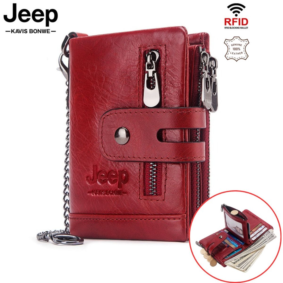 GENERICO - Billetera J-KAVIS de Cuero Vacuno BP829 RFID HOMBRE