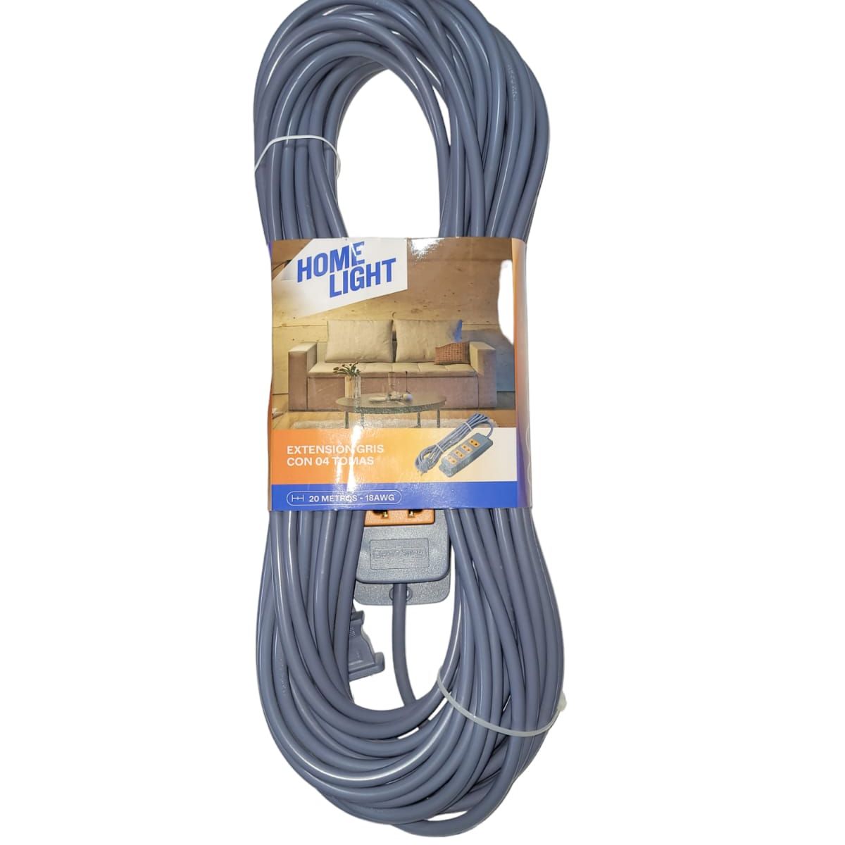 HOME LIGHT - Extensión Eléctrica Vulcanizado 20 Metros x 4 Tomas GRIS