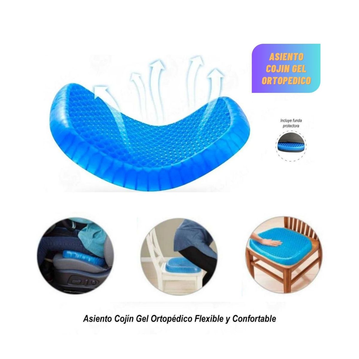 ROSH - Asiento Cojín en Gel con Funda Ideal para Autos y Hogar