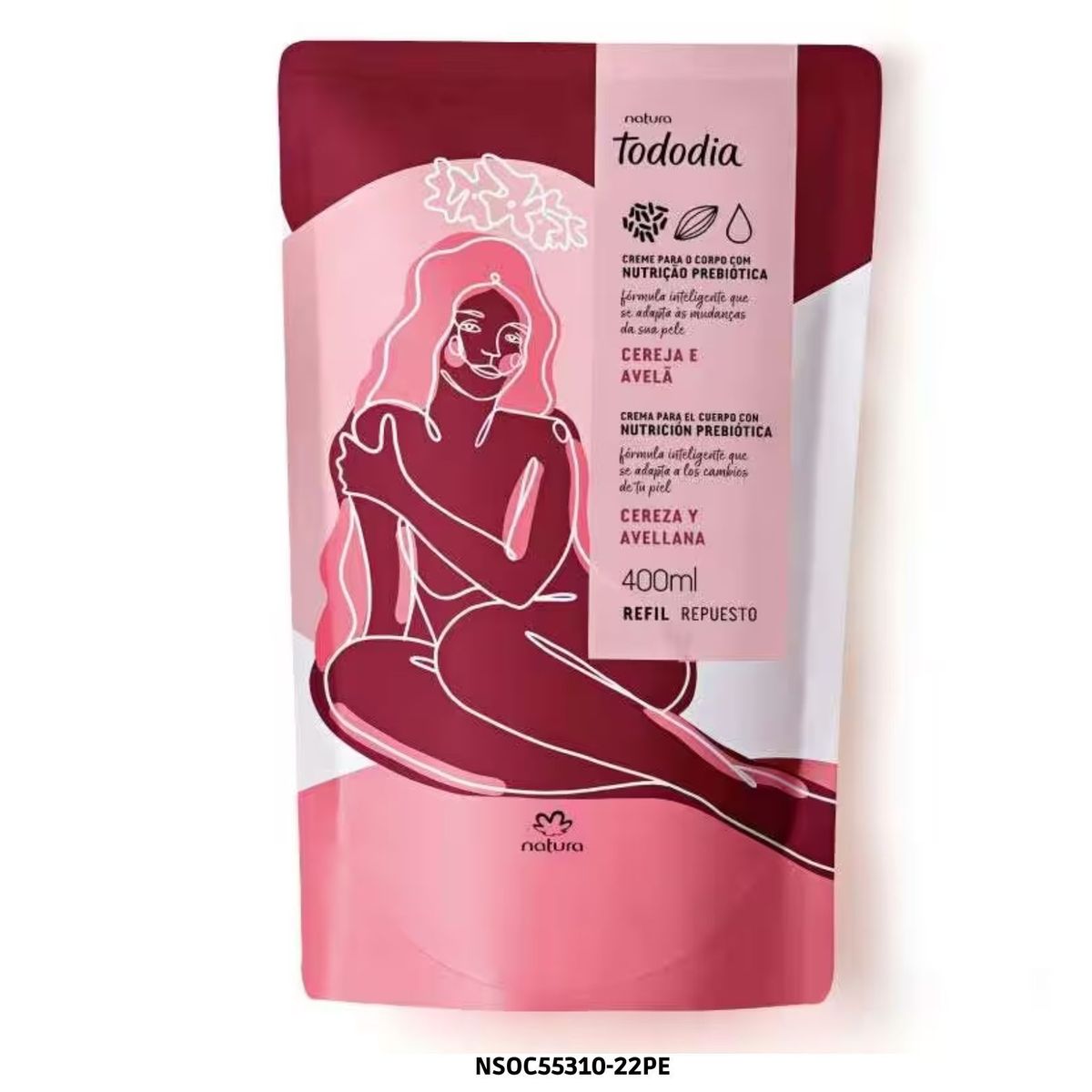 NATURA - Tododia Crema Hidratante para Cuerpo Cereza y Avellana Repuesto 400 ml