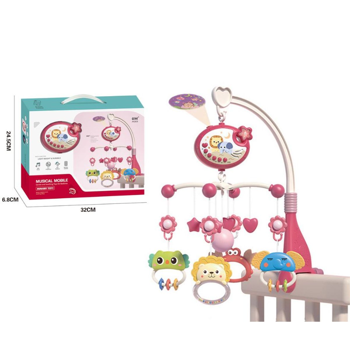 GENERICO - JUGUETE PARA CUNA DE BEBÉ MUSICAL 360° - ROSADO