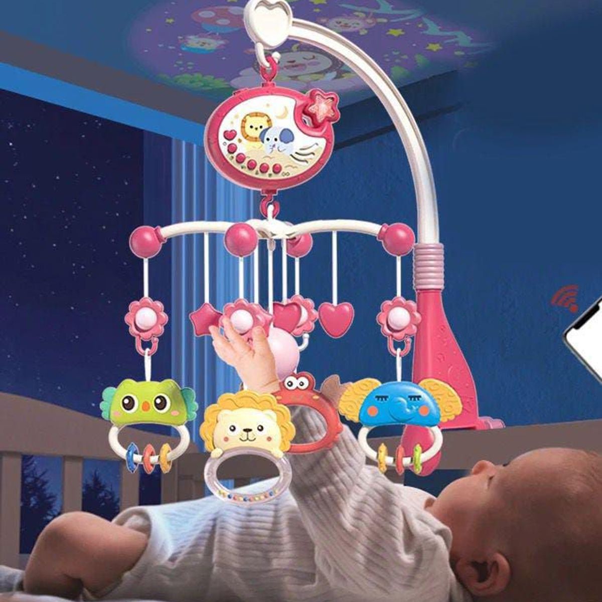 GENERICO - JUGUETE PARA CUNA DE BEBÉ MUSICAL 360° - ROSADO