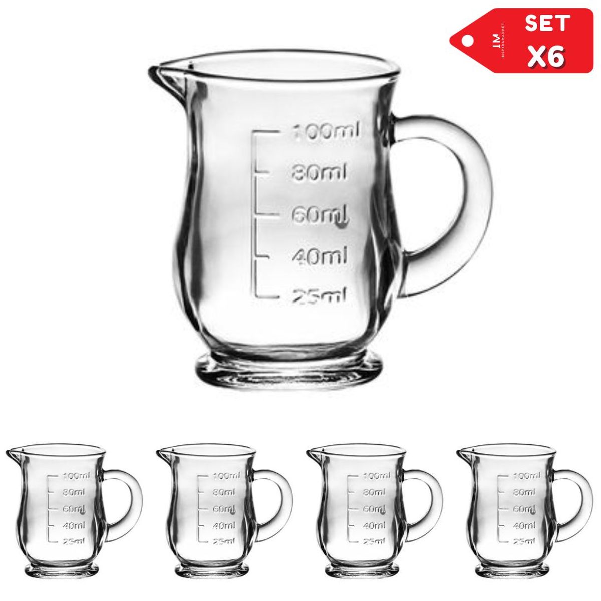 INSPIRA MARKET - Jarra medidora de vidrio 100ml Set x6