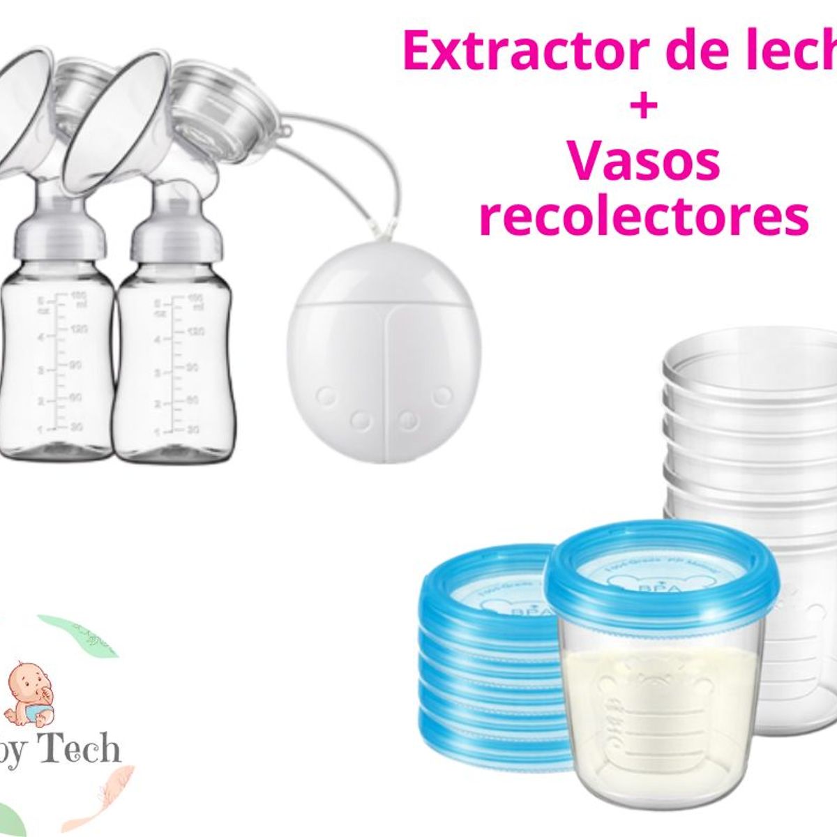 GENERICO - Extractor de Leche Eléctrico Doble  Vasos Almacenadores
