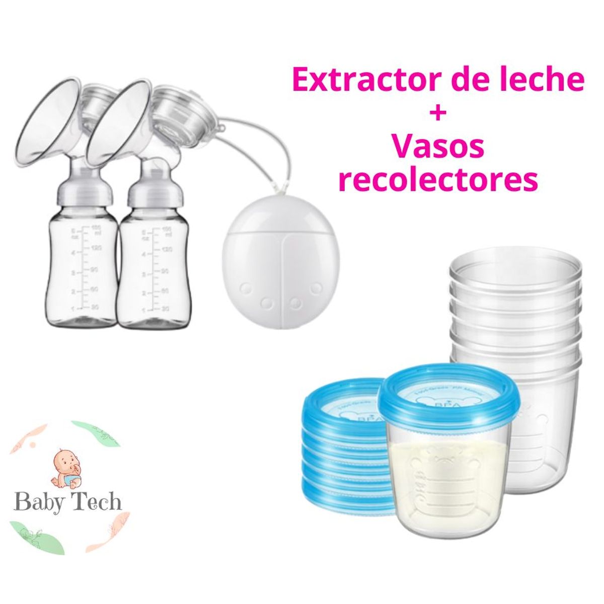 GENERICO - Extractor de Leche Eléctrico Doble  Vasos Almacenadores