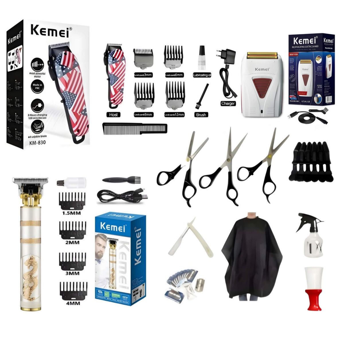 KEMEI - Cortadora de cabello Kemei km-830 con patillera y afeitadora