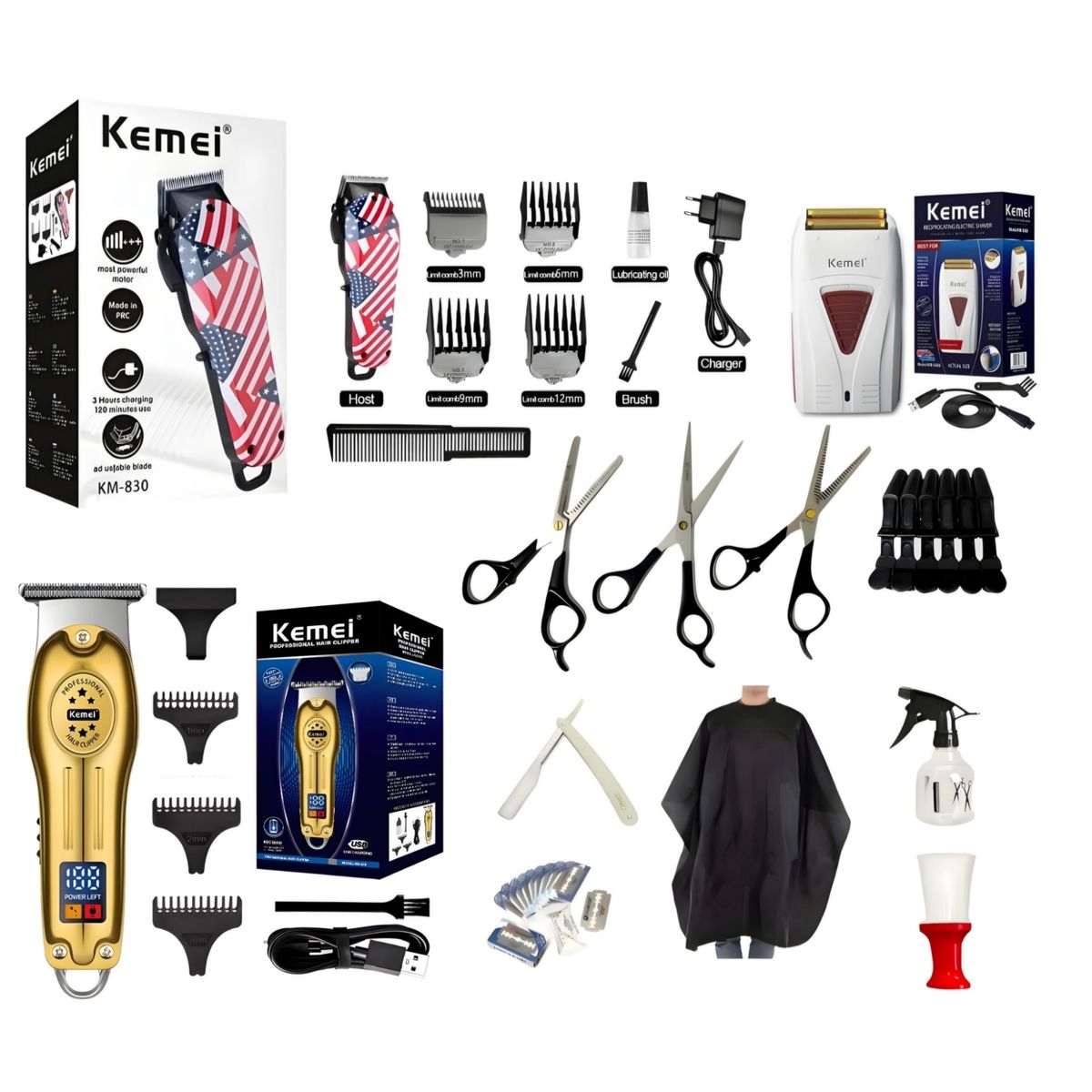 KEMEI - Cortadora de cabello Kemei km-830 con patillera y afeitadora