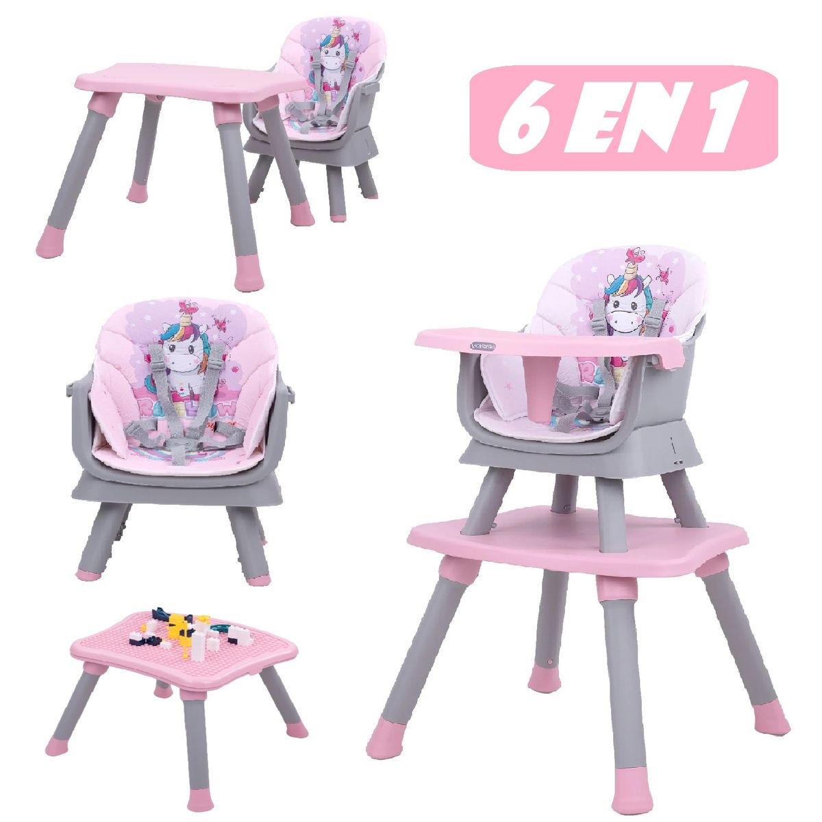 VOYAGE - Silla de comer multifuncional 6 en 1- Rosado