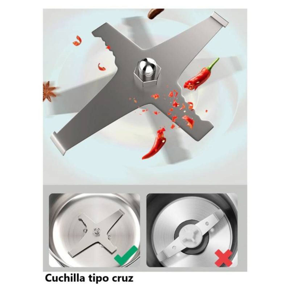 IMPORTADO MC - Molinillo Eléctrico Acero Inoxidable 4 Aspas Triturador Granos 300W