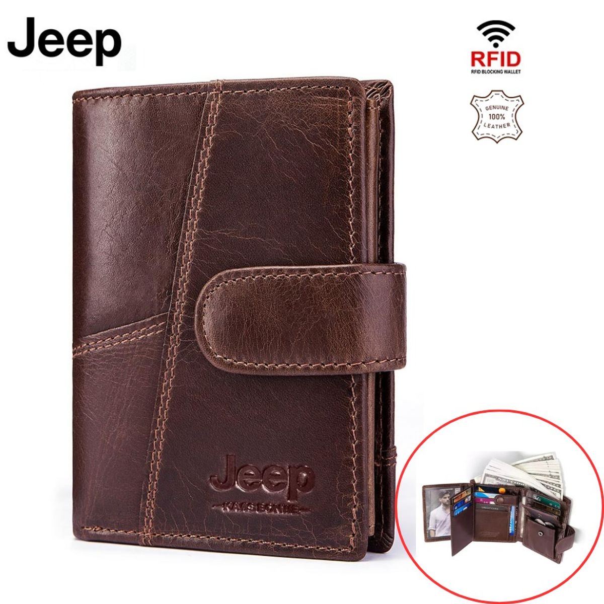 GENERICO - Billetera J-Kavis de Cuero Vacuno KA061 De 3 Cuerpos