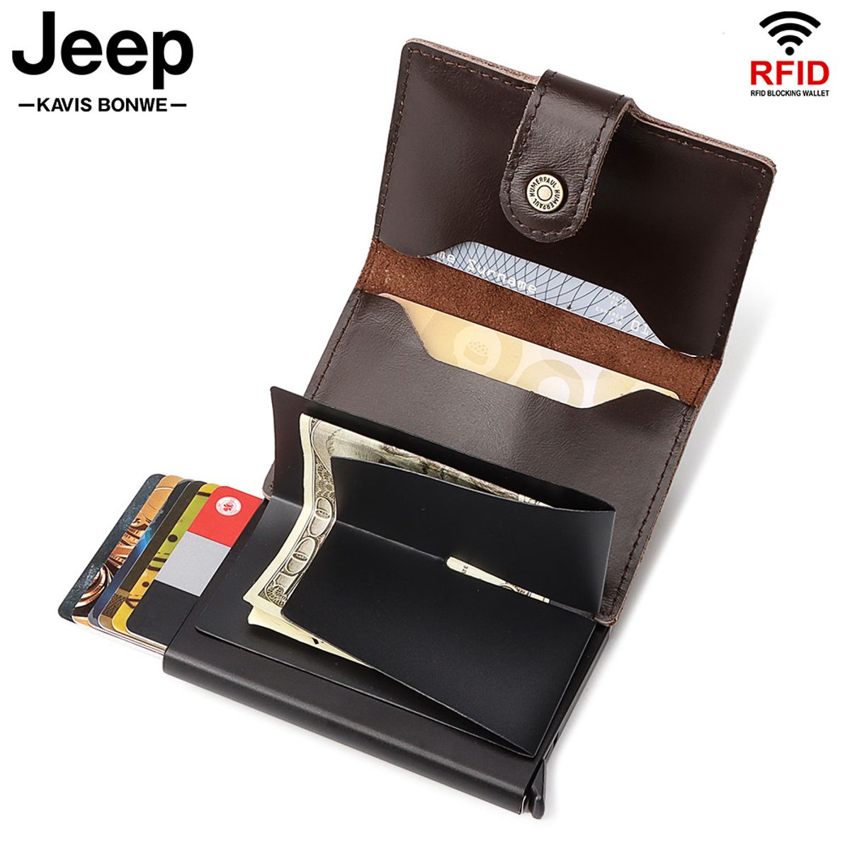 GENERICO - Tarjetero J-Kavis de Cuero Vacuno BP984 con botón eyector