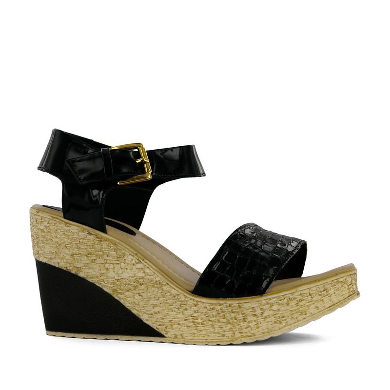 ECCO - Sandalias Taco Cuña Mujer Ecco Luisa03 Negro Cuero Charol