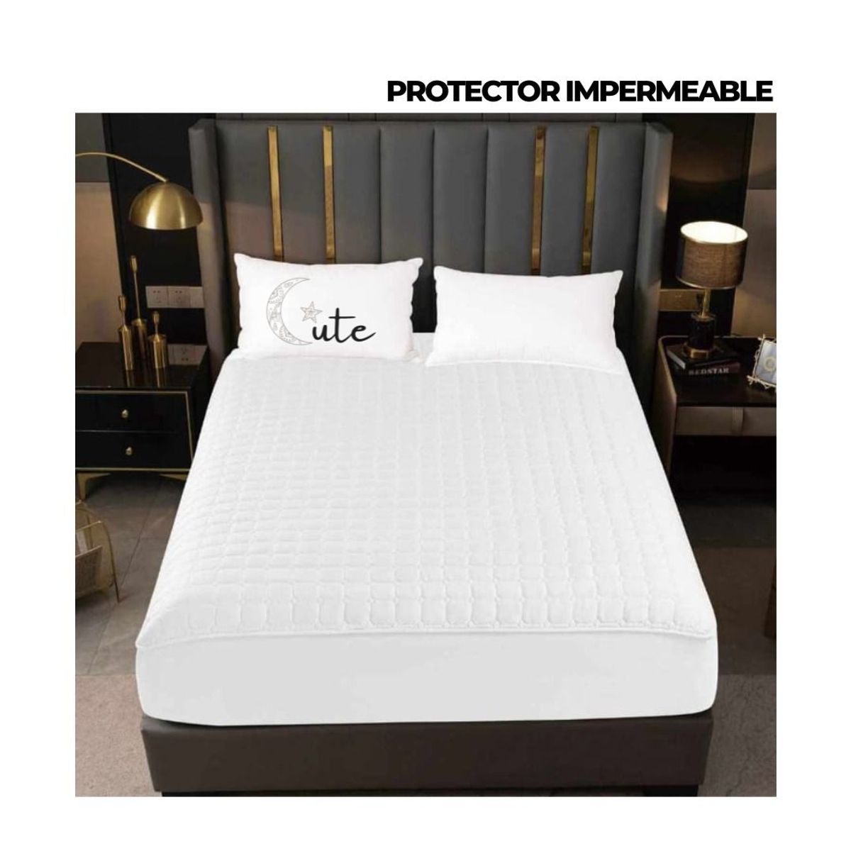 CUTE - FORRO DE COLCHÓN IMPERMEABLE DE 2 PLAZAS