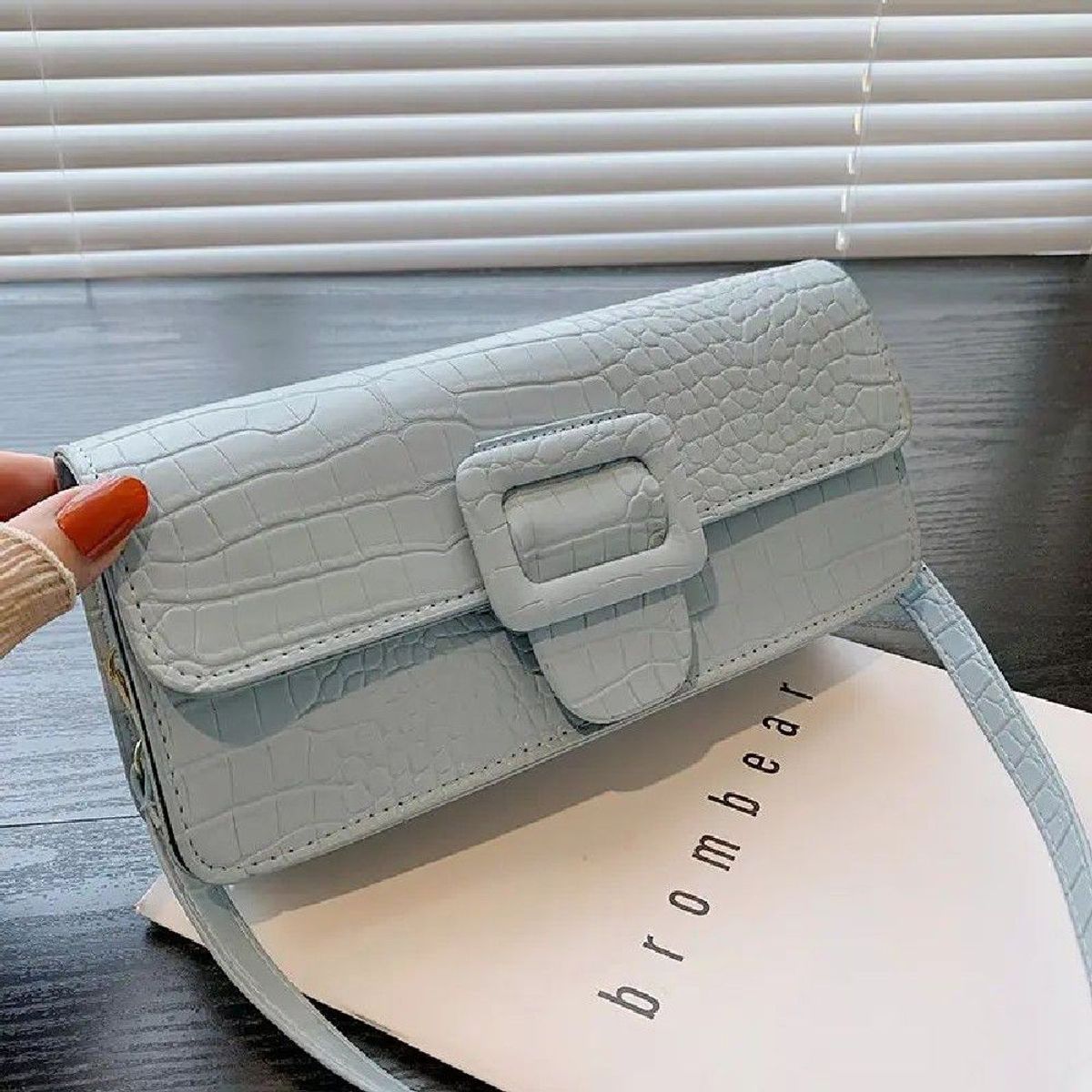 MAKEWAY - Makeway - Cartera diseñador de hombro cuero PU moda Tendencia-Celeste