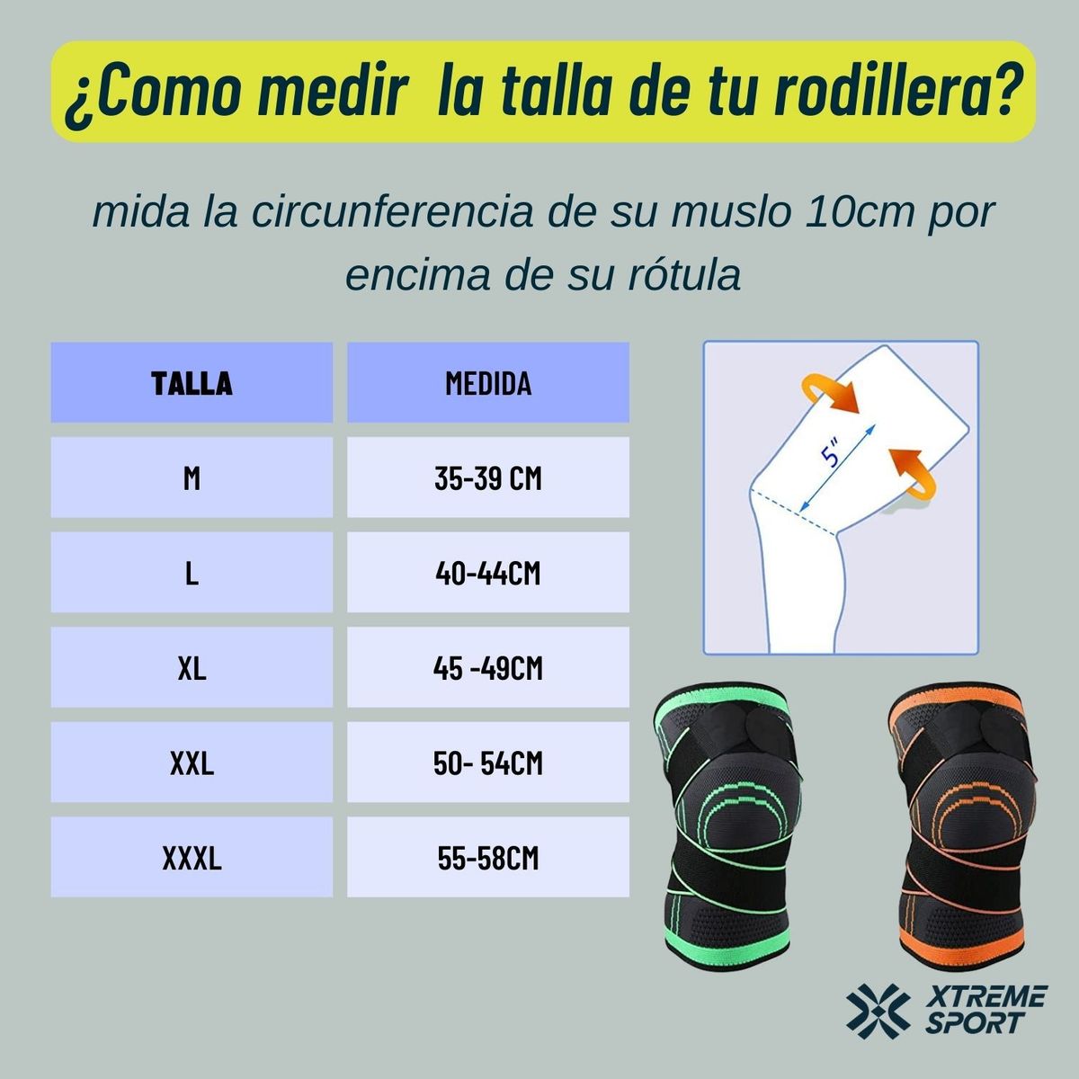 XTREME SPORT - Rodilleras Deportivas Elasticas de Compresión Talla XXL